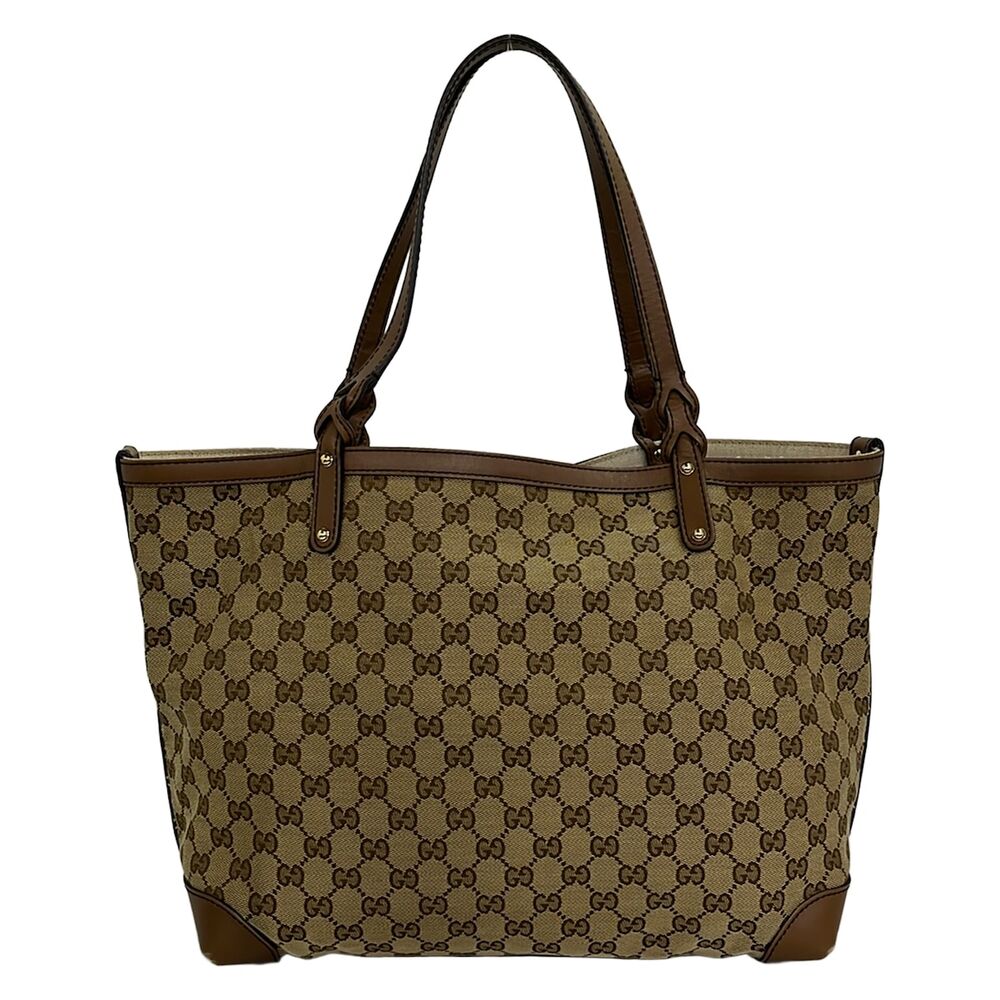 Gucci Craft/GG Pattern Tote Bag 247209 Beige Brown Jacquard Leather